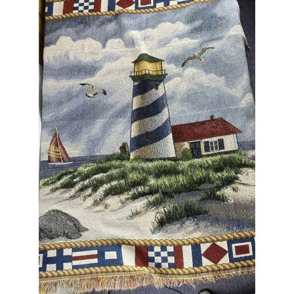 Coastal Sea Nautical Lighthouse Tapestry Wall Hanging 56X46.5